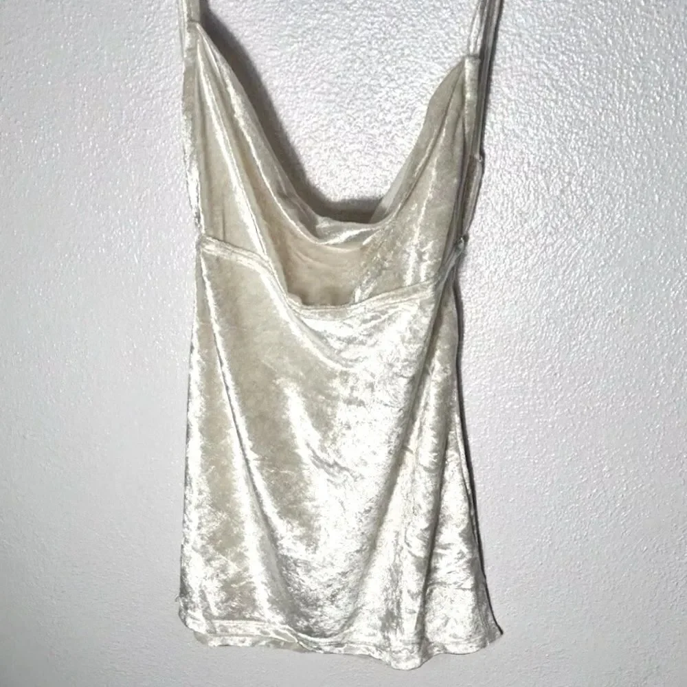 Free People All Night Velvet Top spaghetti strap Tunic cami champagne white $68